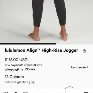 Lululemon align joggers size 0 NWOT graphite grey